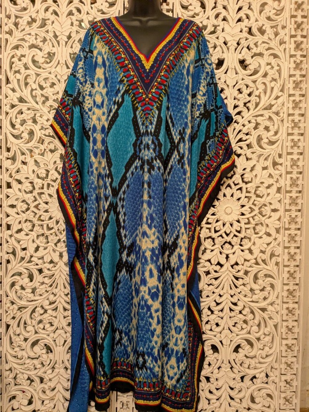 OSFM 🐍🐟🐢🐳🐊 Snake Print Kaftan Lounge Wear Pool Cover Up Maxi Dress